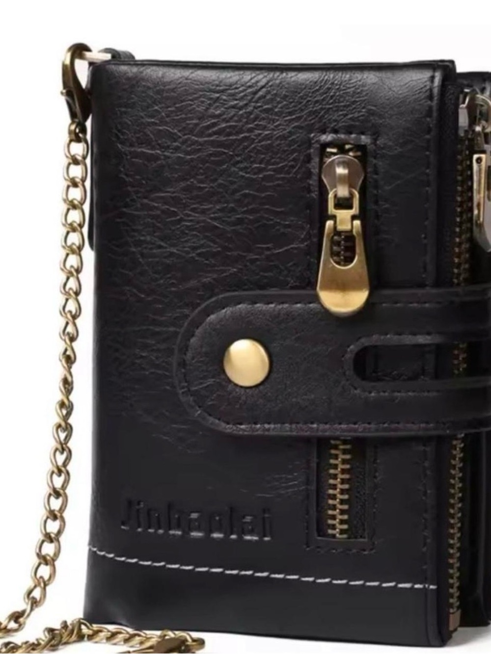 Vintage Black Wallet Crossbody with Gold Hardware
